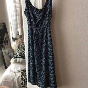 navy blue dress with white flowers